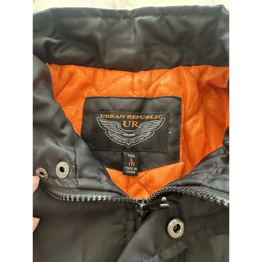 Urban Republic Boys Black Bomber Jacket Quilted Lining Size Large (7)